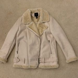 cream faux suede collared jacket with belt 💖